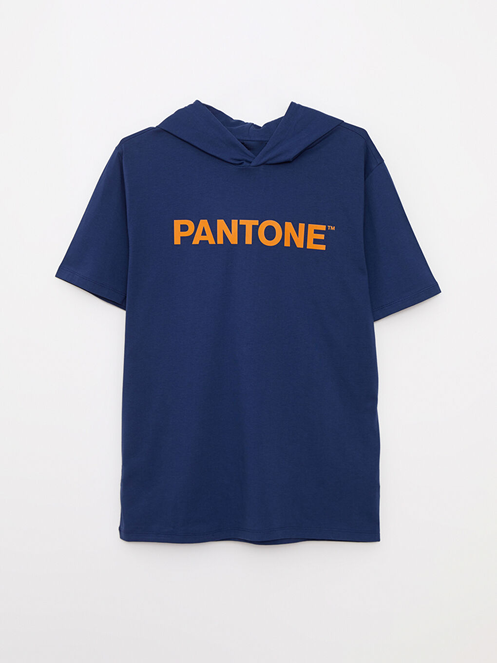 Lacivert Kapüşonlu Kısa Kollu Baskılı Erkek Tişört-5