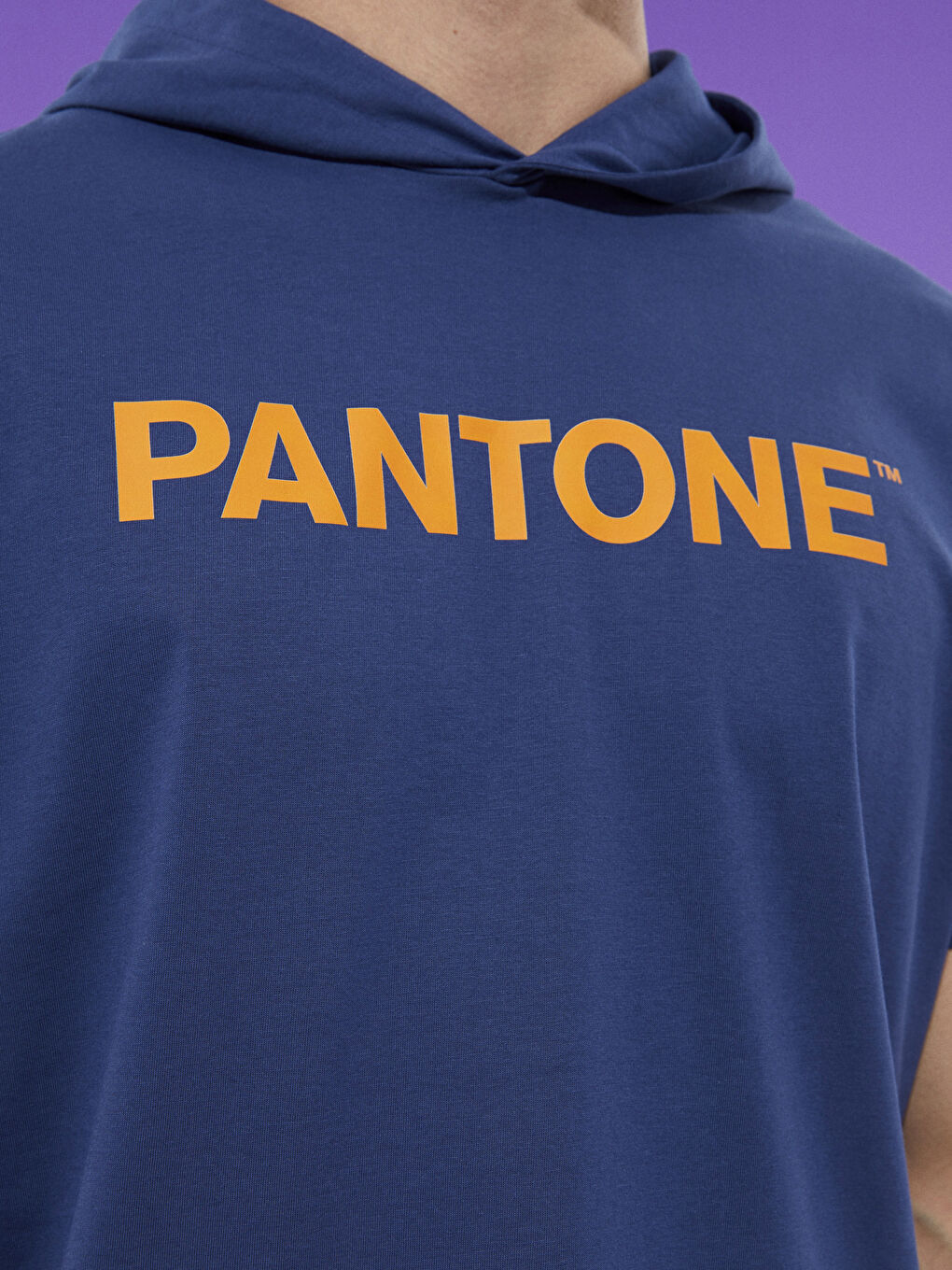 Lacivert Kapüşonlu Kısa Kollu Baskılı Erkek Tişört-3