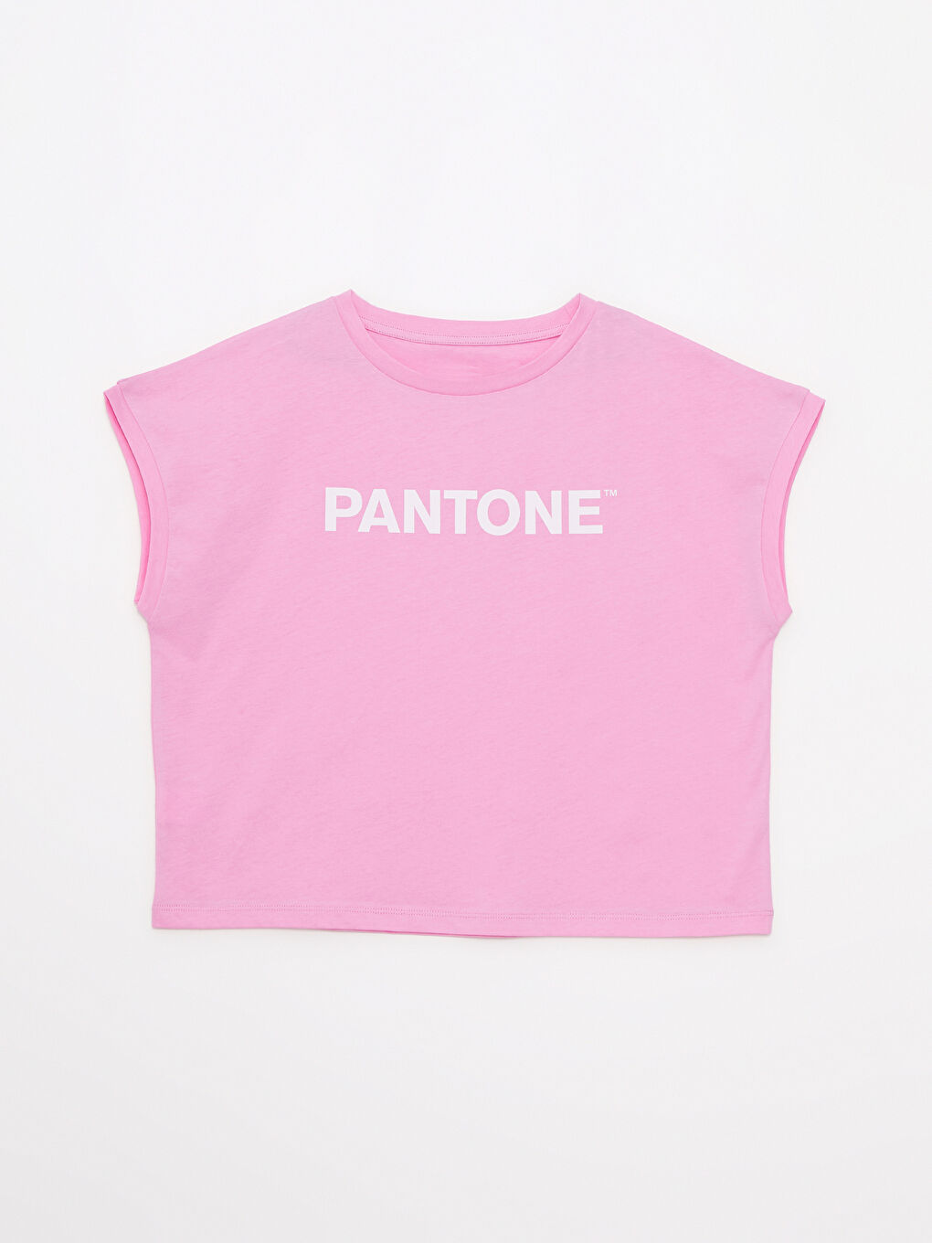 Pembe Bisiklet Yaka Baskılı Kısa Kollu Pamuklu Kadın Tişört-5