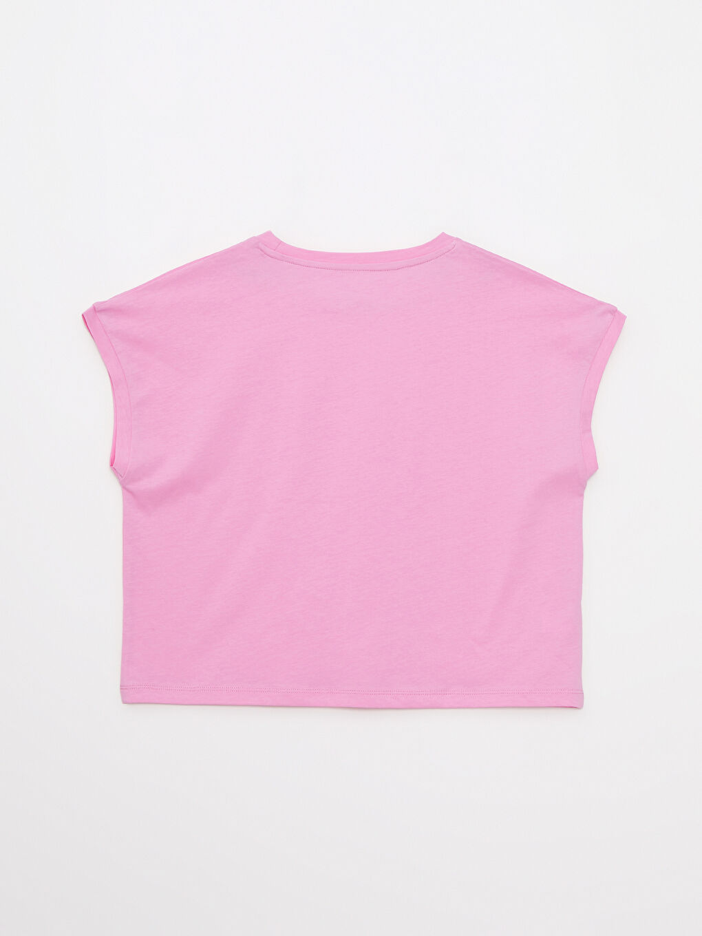 Pembe Bisiklet Yaka Baskılı Kısa Kollu Pamuklu Kadın Tişört-6