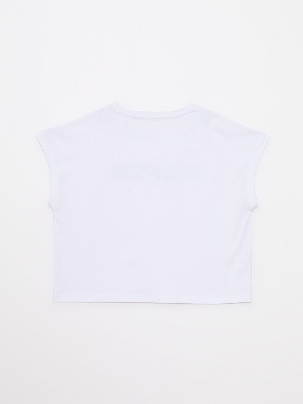 Beyaz Bisiklet Yaka Baskılı Kısa Kollu Pamuklu Kadın Tişört-7