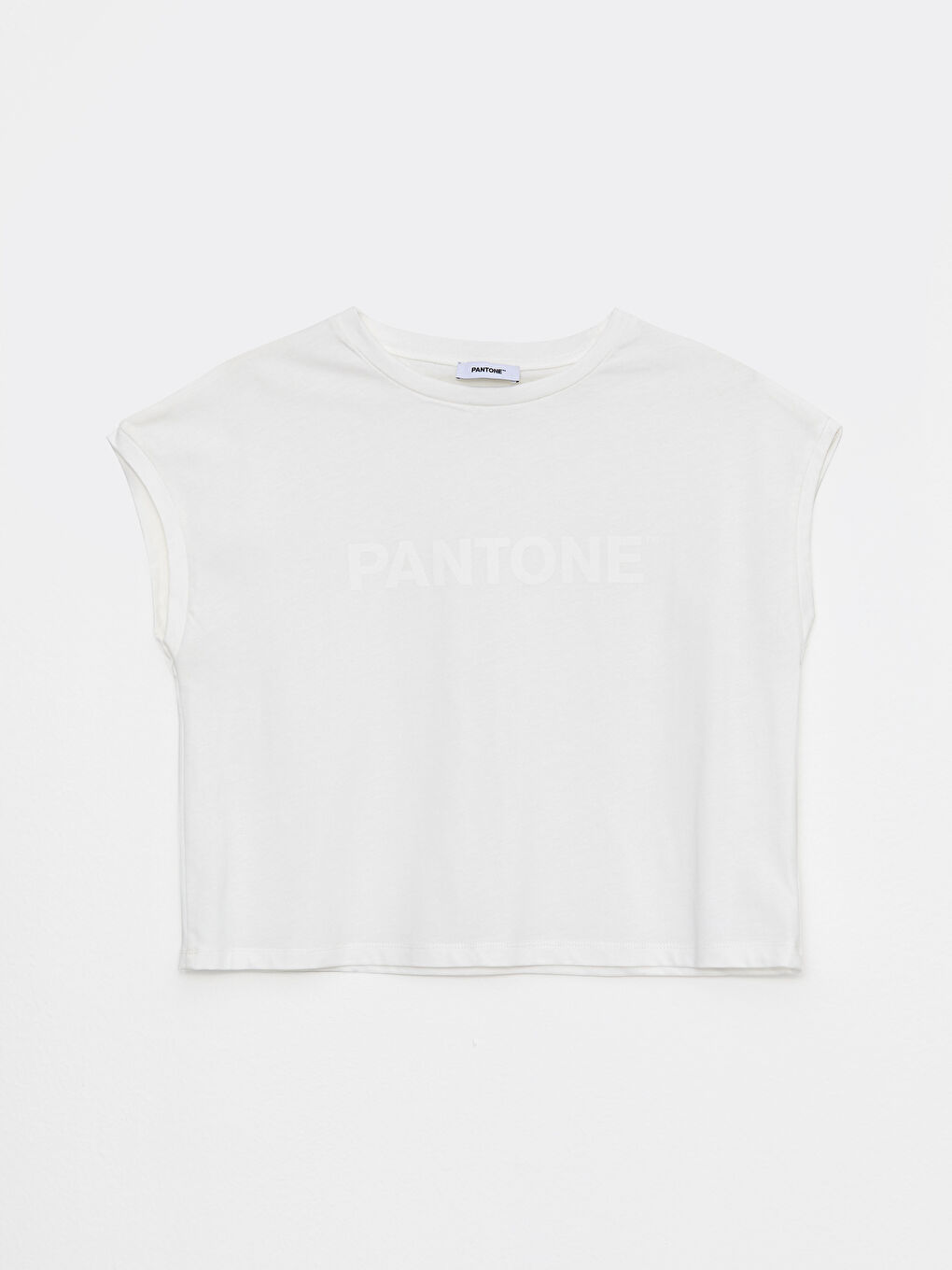 Ekru Bisiklet Yaka Baskılı Kısa Kollu Pamuklu Kadın Tişört-5