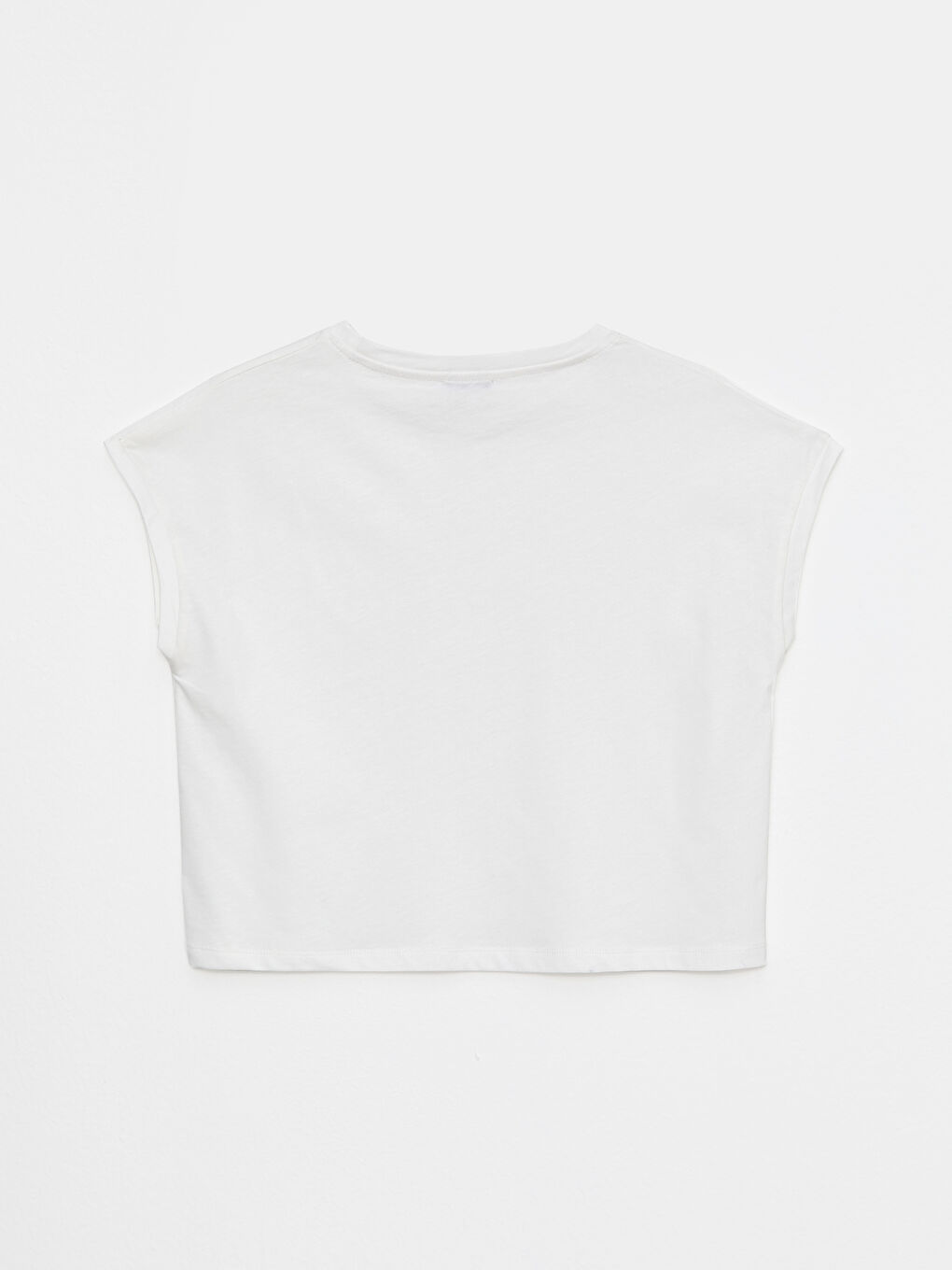 Ekru Bisiklet Yaka Baskılı Kısa Kollu Pamuklu Kadın Tişört-6