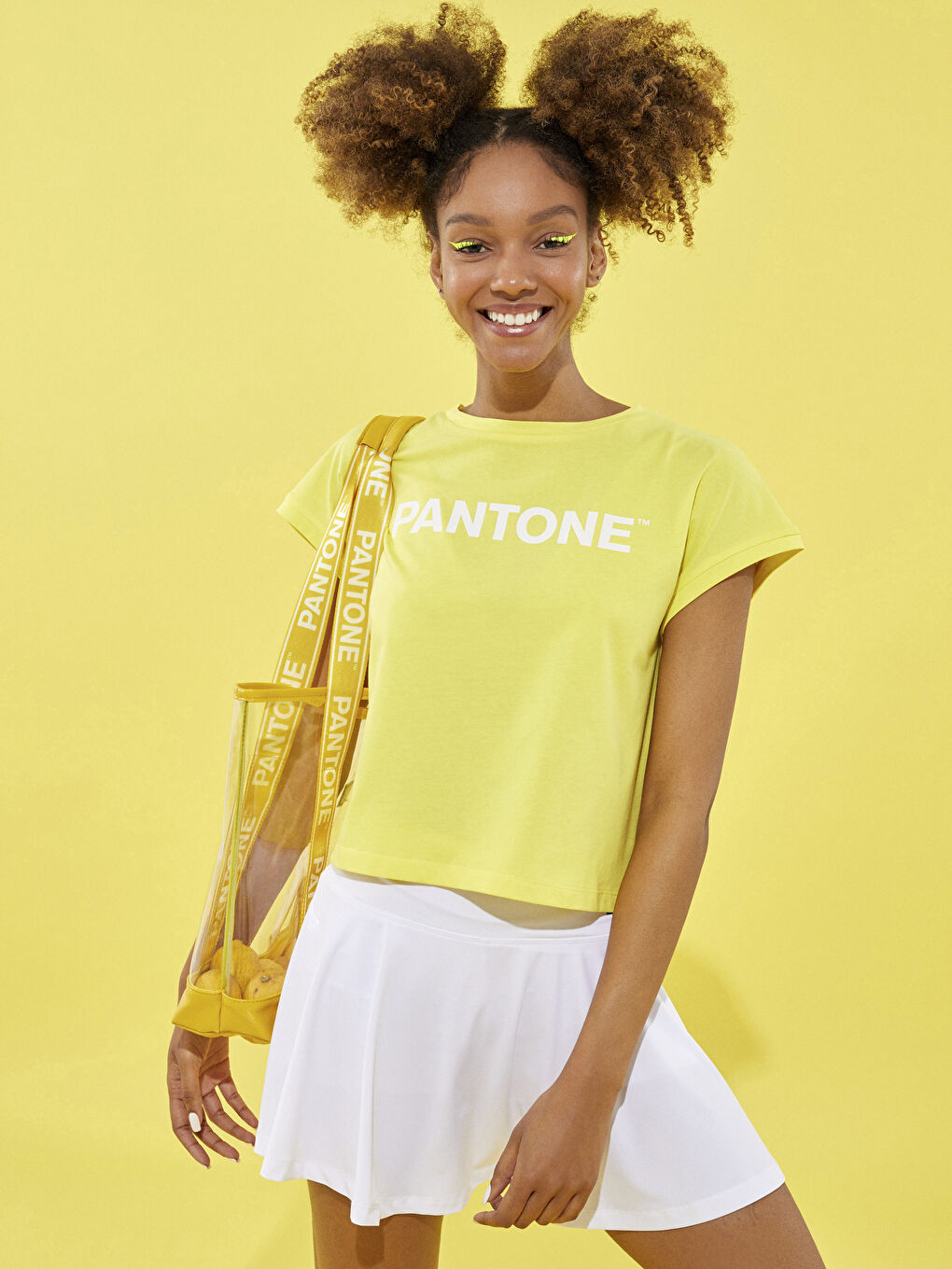 Sarı Bisiklet Yaka Baskılı Kısa Kollu Pamuklu Kadın Tişört-1