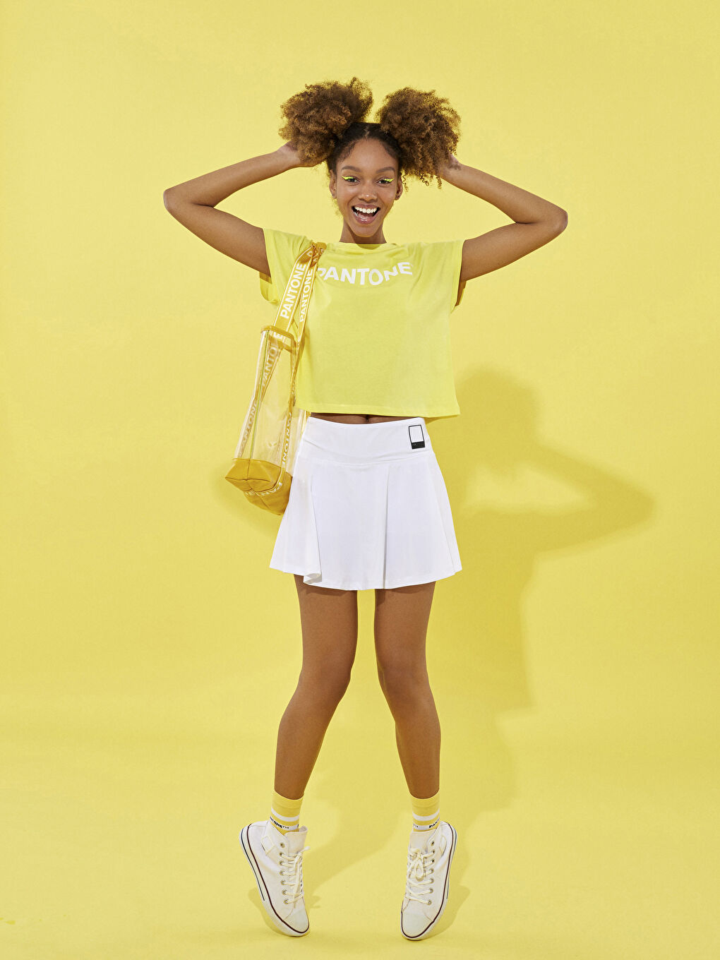 Sarı Bisiklet Yaka Baskılı Kısa Kollu Pamuklu Kadın Tişört-2