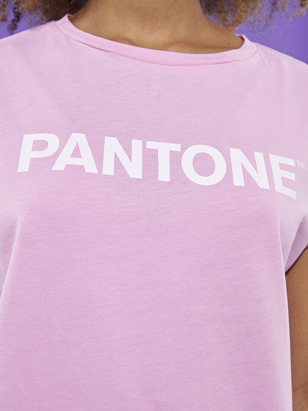 Pembe Bisiklet Yaka Baskılı Kısa Kollu Pamuklu Kadın Tişört-3