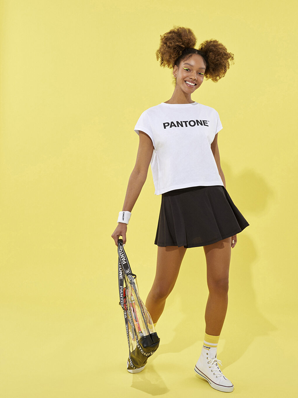 Beyaz Bisiklet Yaka Baskılı Kısa Kollu Pamuklu Kadın Tişört-3