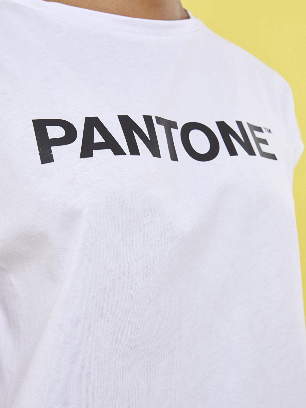 Beyaz Bisiklet Yaka Baskılı Kısa Kollu Pamuklu Kadın Tişört-4