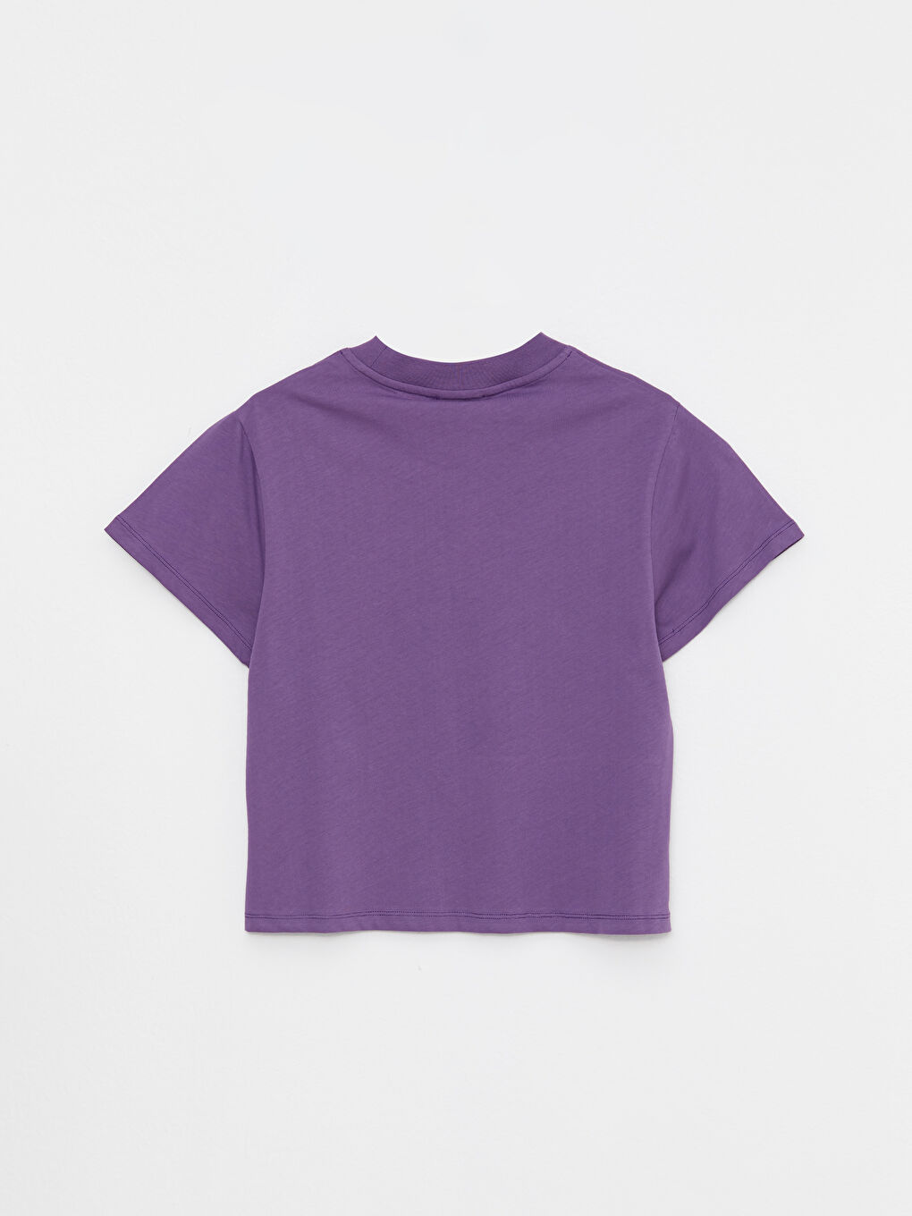 Mor Bisiklet Yaka Baskılı Kısa Kollu Oversize Pamuklu Kadın Tişört-6