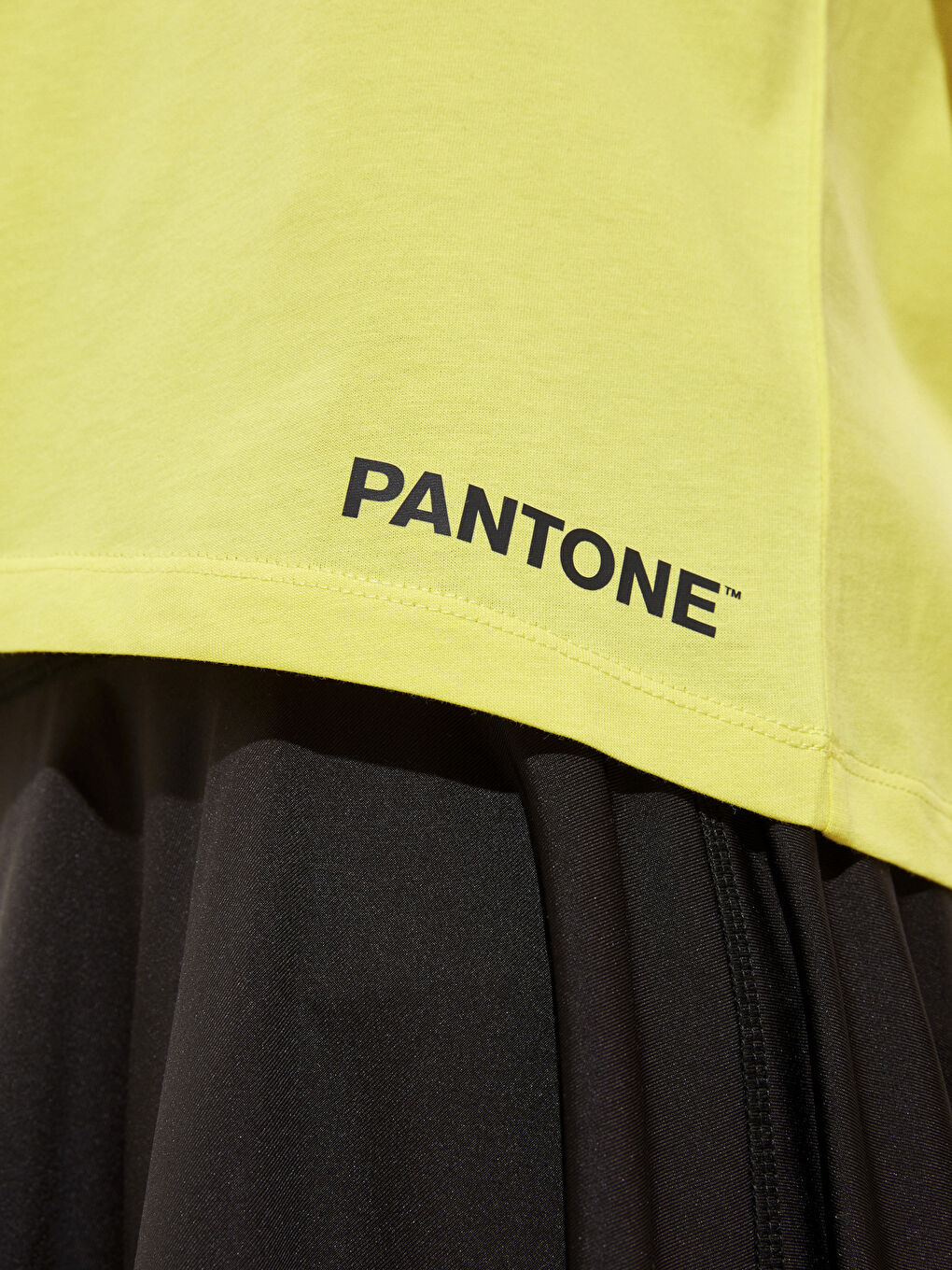 Sarı Bisiklet Yaka Baskılı Kısa Kollu Oversize Pamuklu Kadın Tişört-3