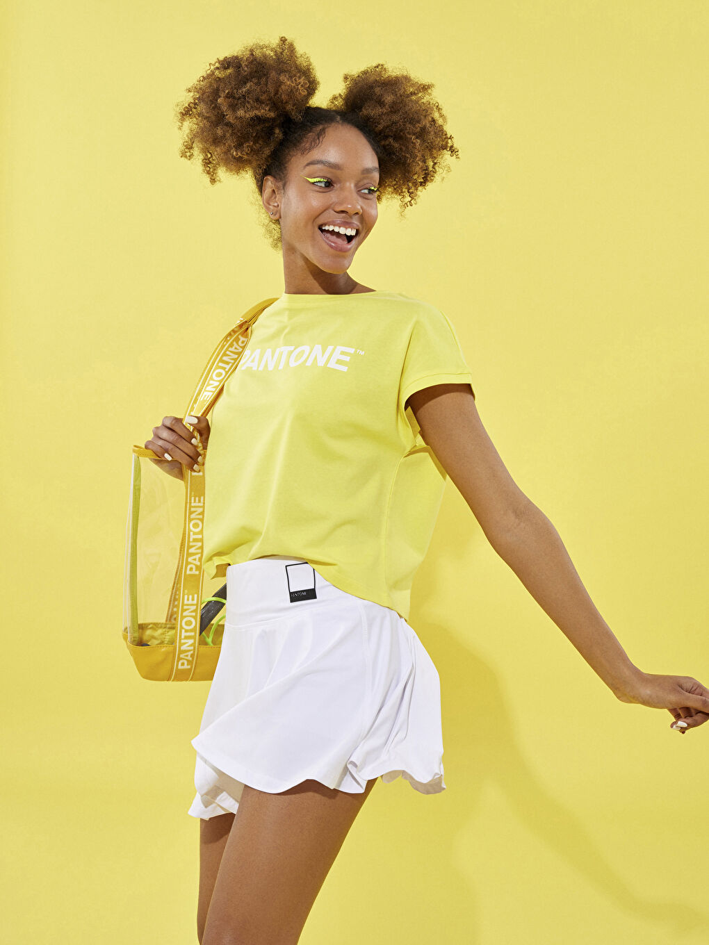 Beyaz Beli Lastikli Baskılı Kadın Etek