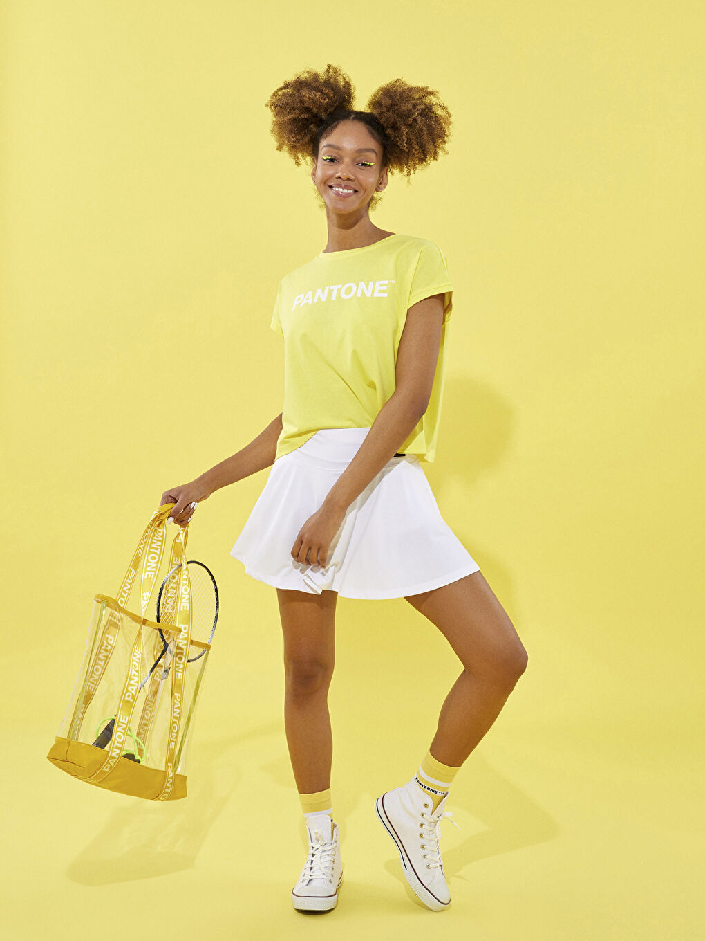 Beyaz Beli Lastikli Baskılı Kadın Etek-1