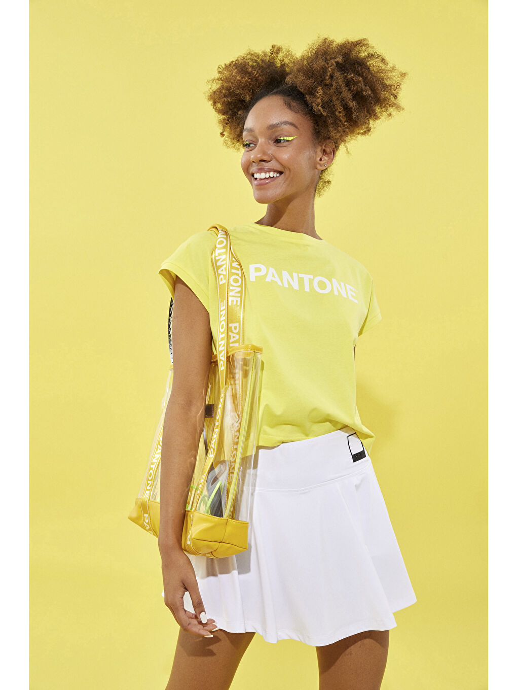 Beyaz Beli Lastikli Baskılı Kadın Etek-2