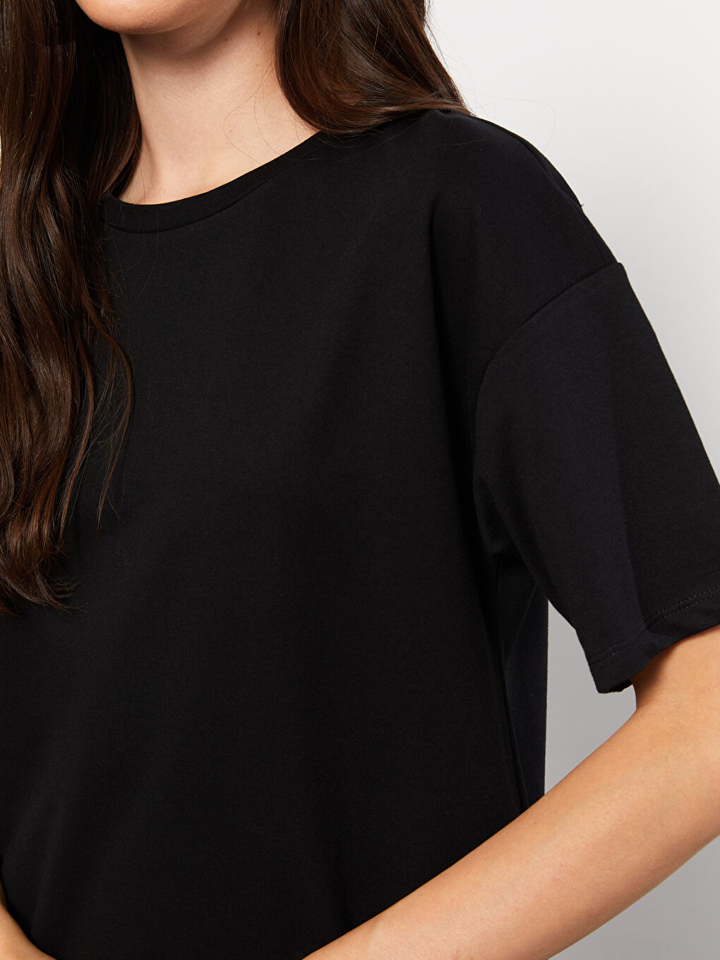 Robe Femme à Col Rond Unie à Manches Courtes-3