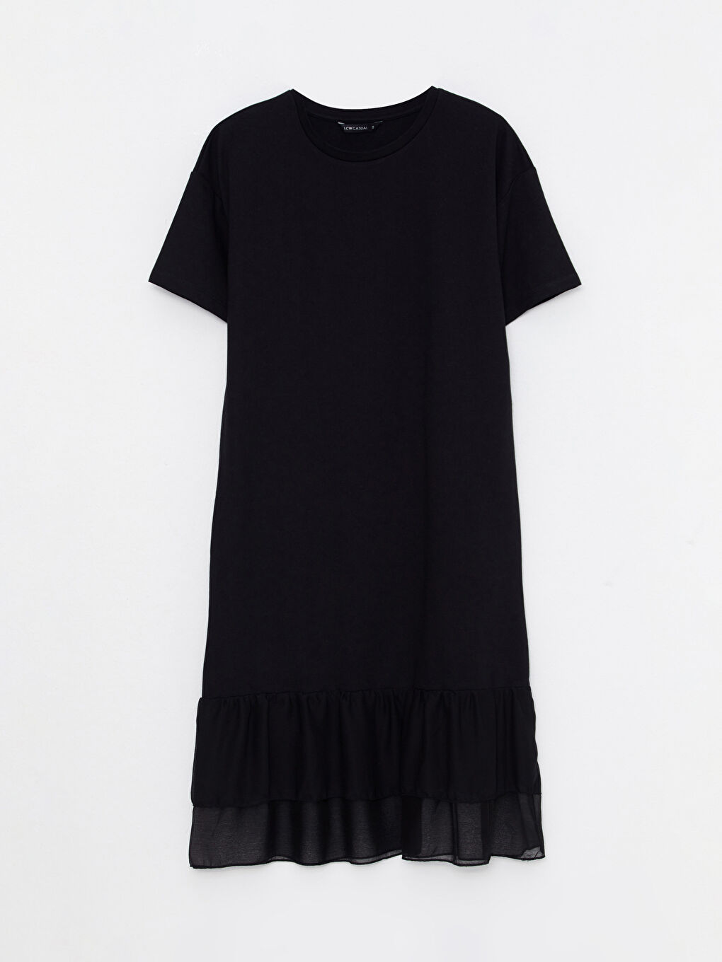 Robe Femme à Col Rond Unie à Manches Courtes-5