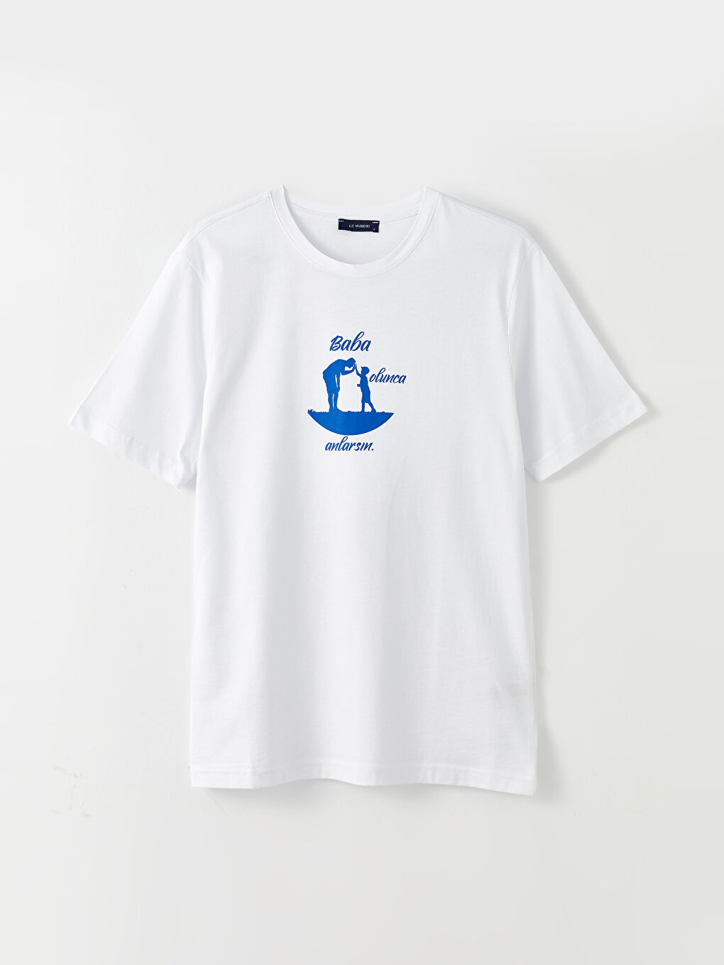 Beyaz Bisiklet Yaka Kısa Kollu Baskılı Penye Erkek Tişört-5