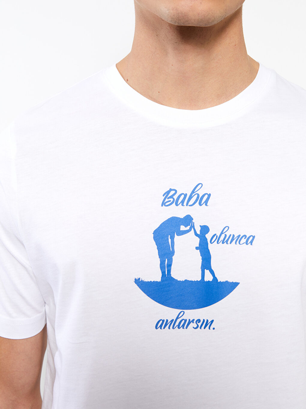 Beyaz Bisiklet Yaka Kısa Kollu Baskılı Penye Erkek Tişört-3