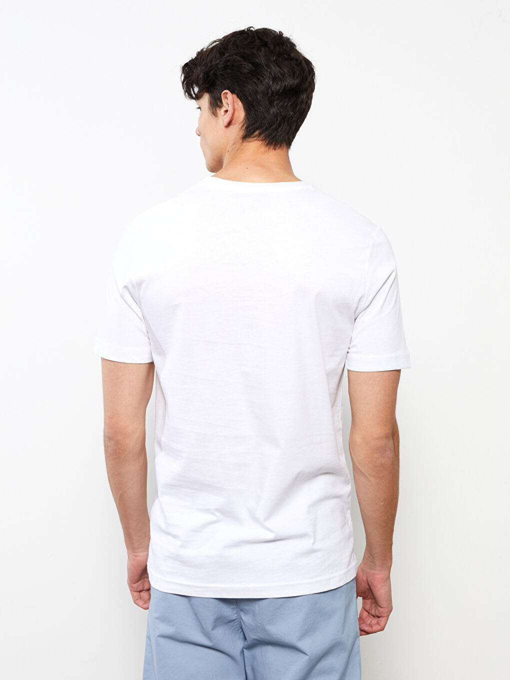 Beyaz Bisiklet Yaka Kısa Kollu Baskılı Penye Erkek Tişört-4