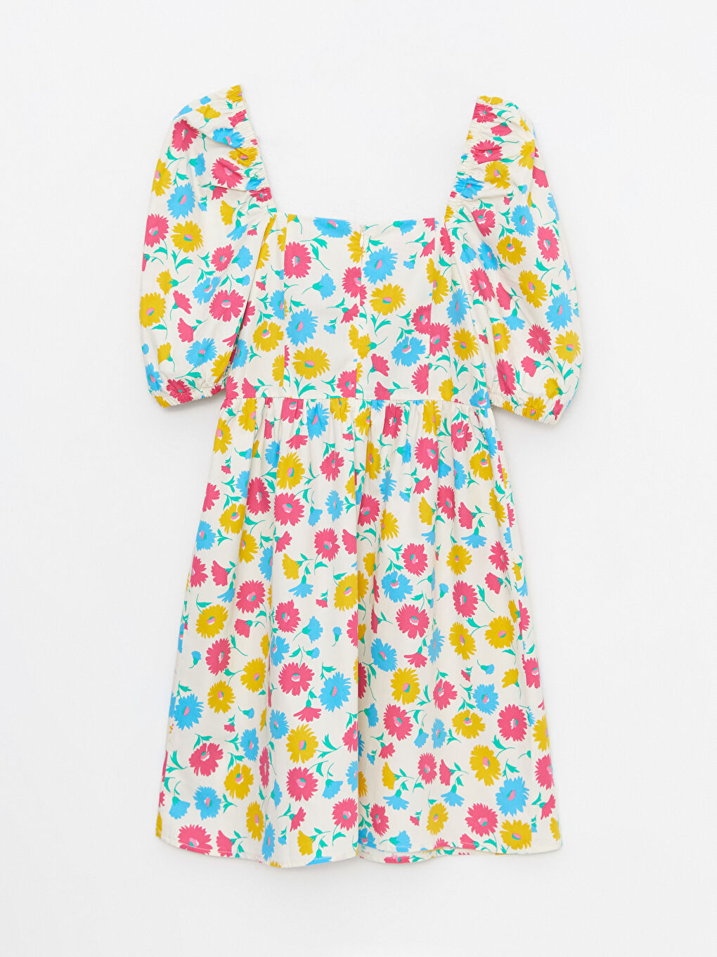 Square Neck Floral Balloon Sleeve Poplin Women's Dress -S2MM40Z8-LRA