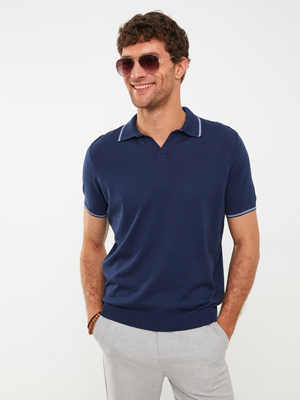 Lacivert Polo Yaka Erkek Triko Tişört