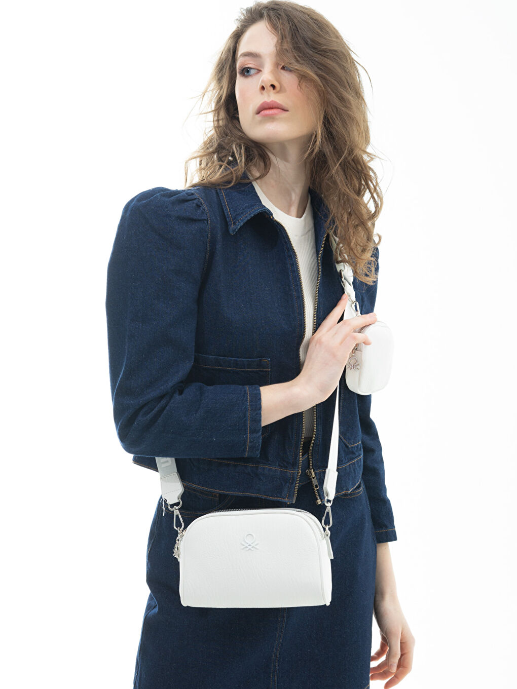 Beyaz Bozuk Para Cüzdanlı Kadın Çapraz Çanta-1