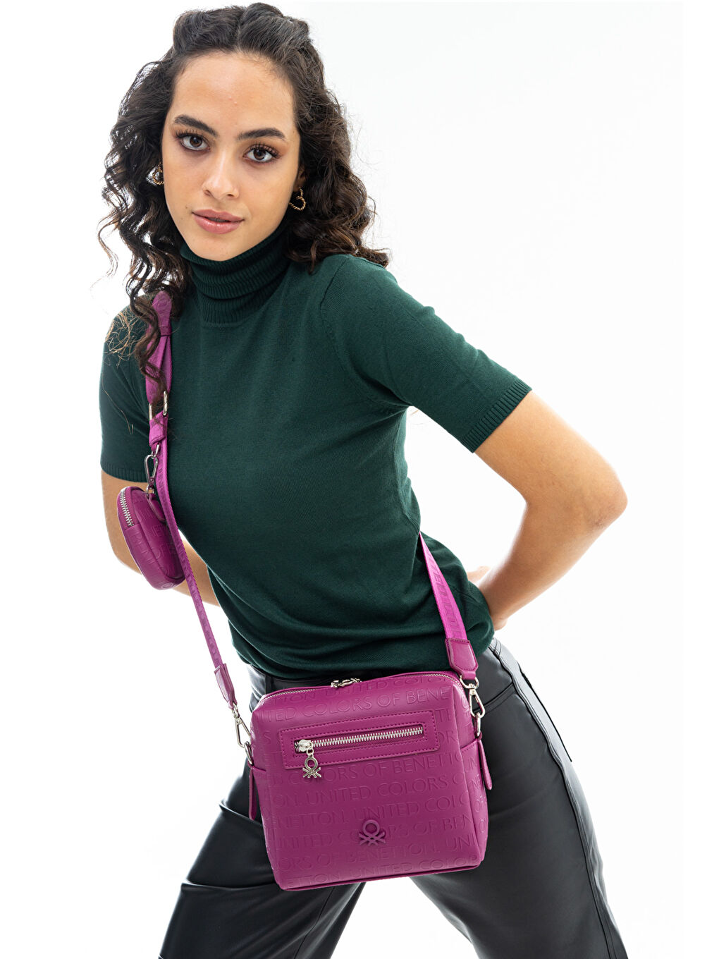 Mor Baskılı Bozuk Para Cüzdanlı Kadın Çapraz Çanta-1