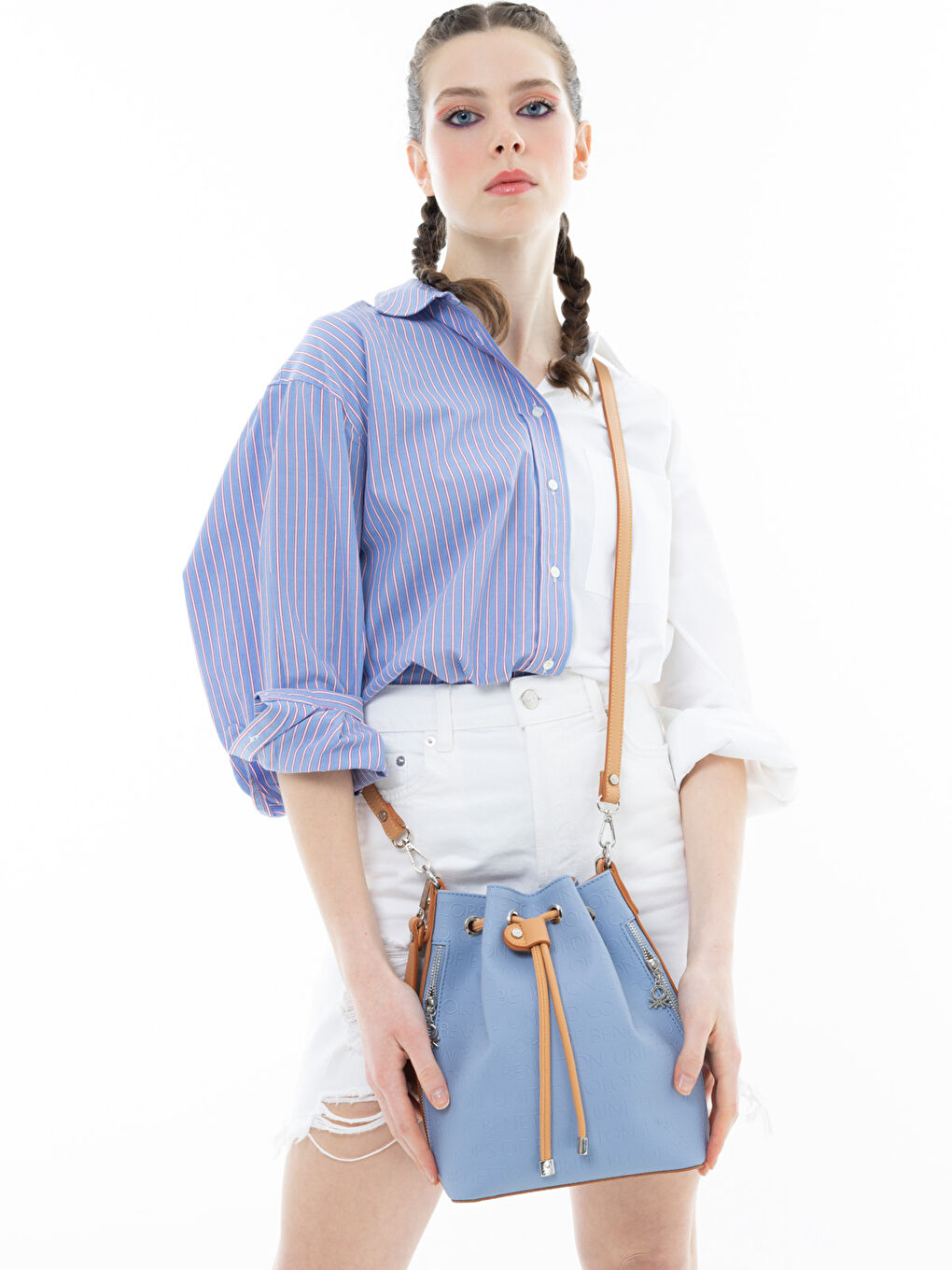 Mavi Baskılı Kadın Büzgülü Çanta