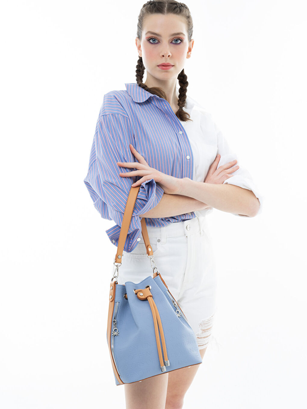 Mavi Baskılı Kadın Büzgülü Çanta-1