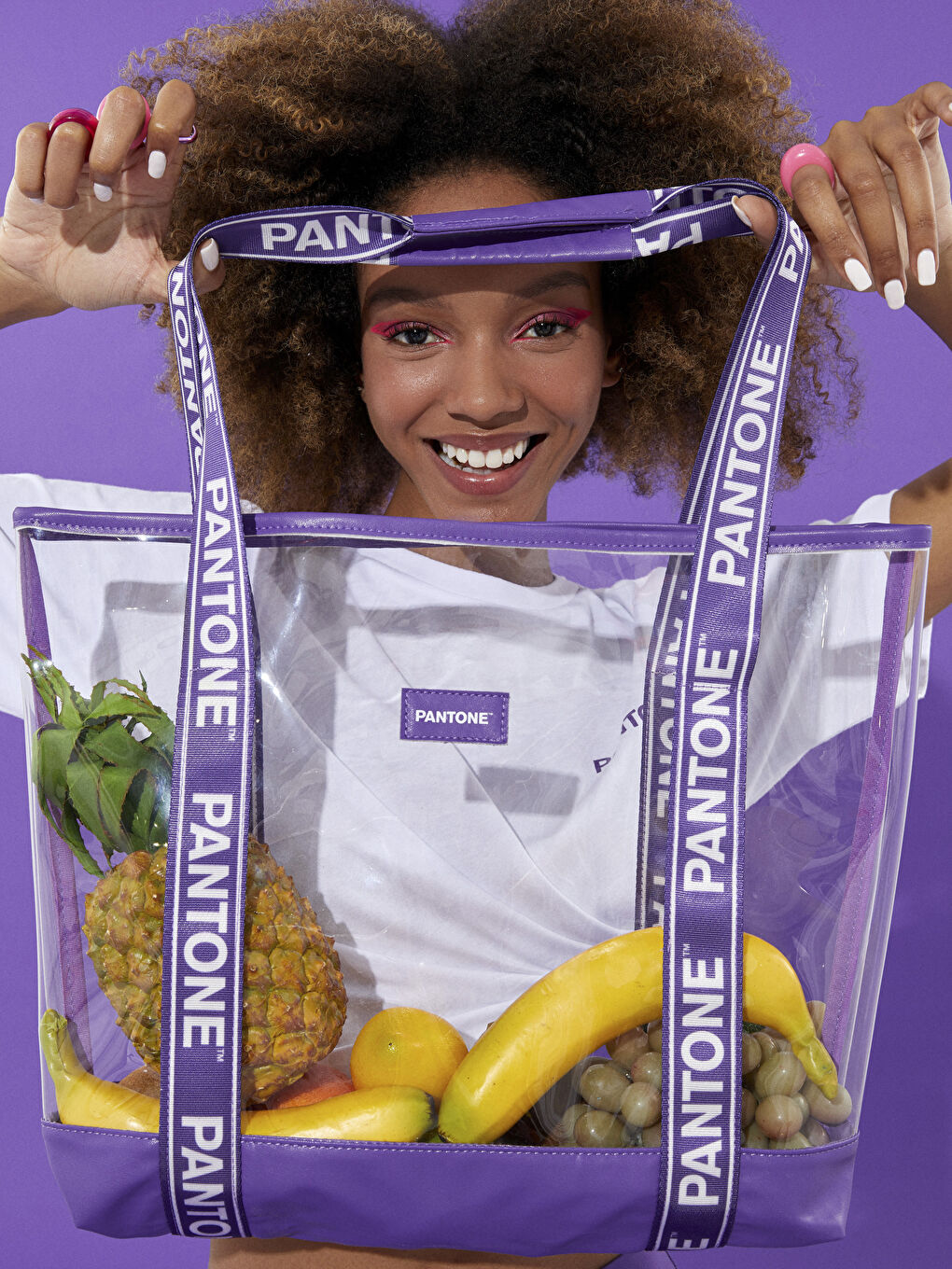 Mor Baskılı Şeffaf Kadın Plaj Çantası-2