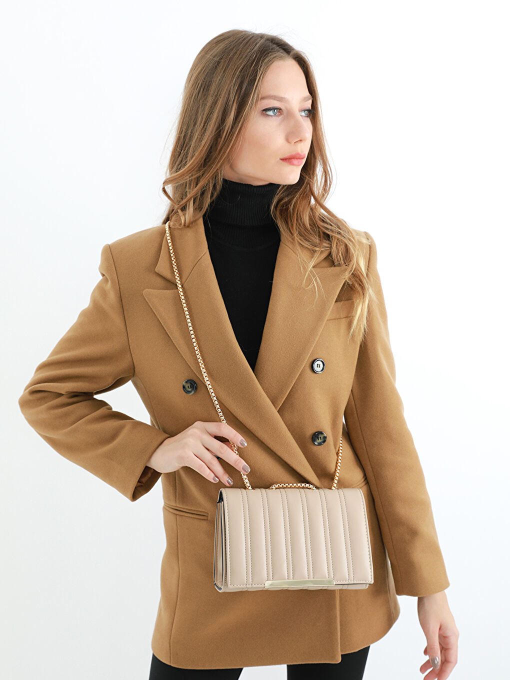 Bej Zincir Askılı Kadın Omuz Çantası-3