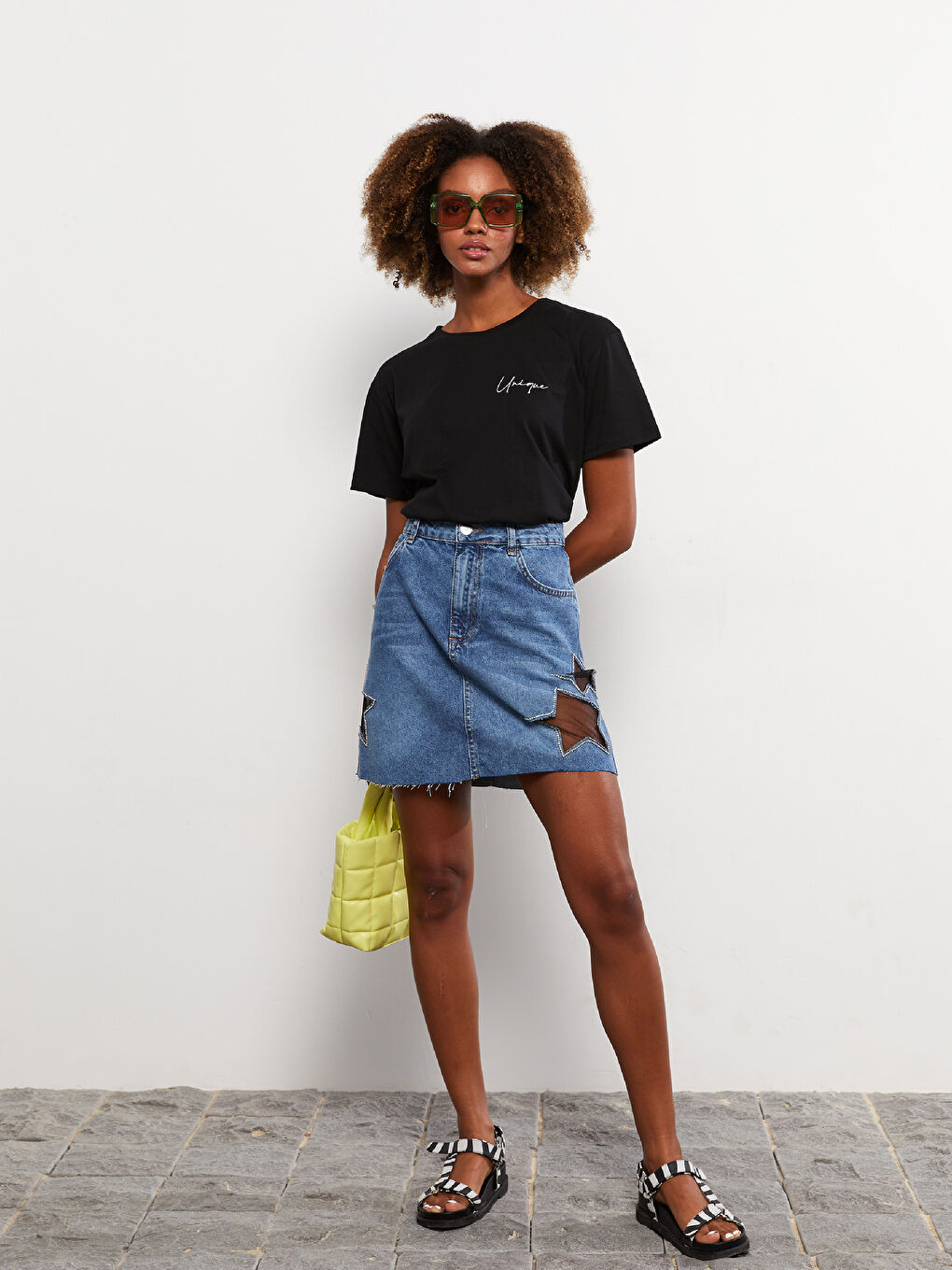 LCW Vision Indigo Standart Fit Baskılı Kadın Rodeo Jean Etek