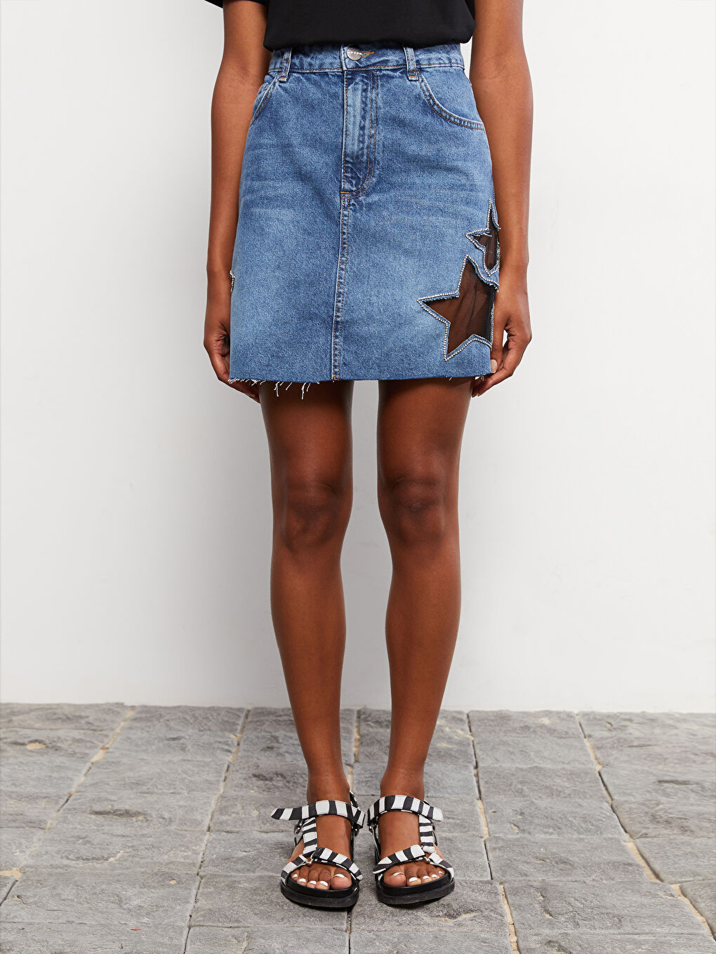 LCW Vision Indigo Standart Fit Baskılı Kadın Rodeo Jean Etek - 3