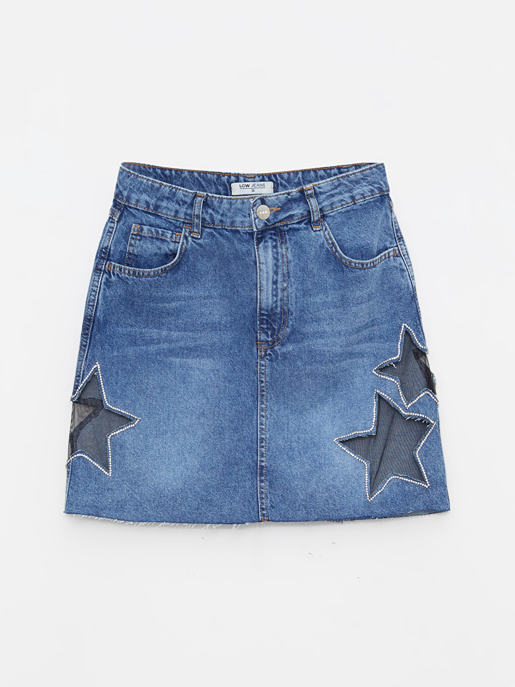 LCW Vision Indigo Standart Fit Baskılı Kadın Rodeo Jean Etek - 5