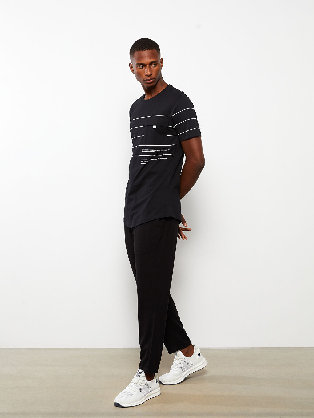 Футболка с коротким рукавом, полосатая, с круглым вырезом для мужчин-1