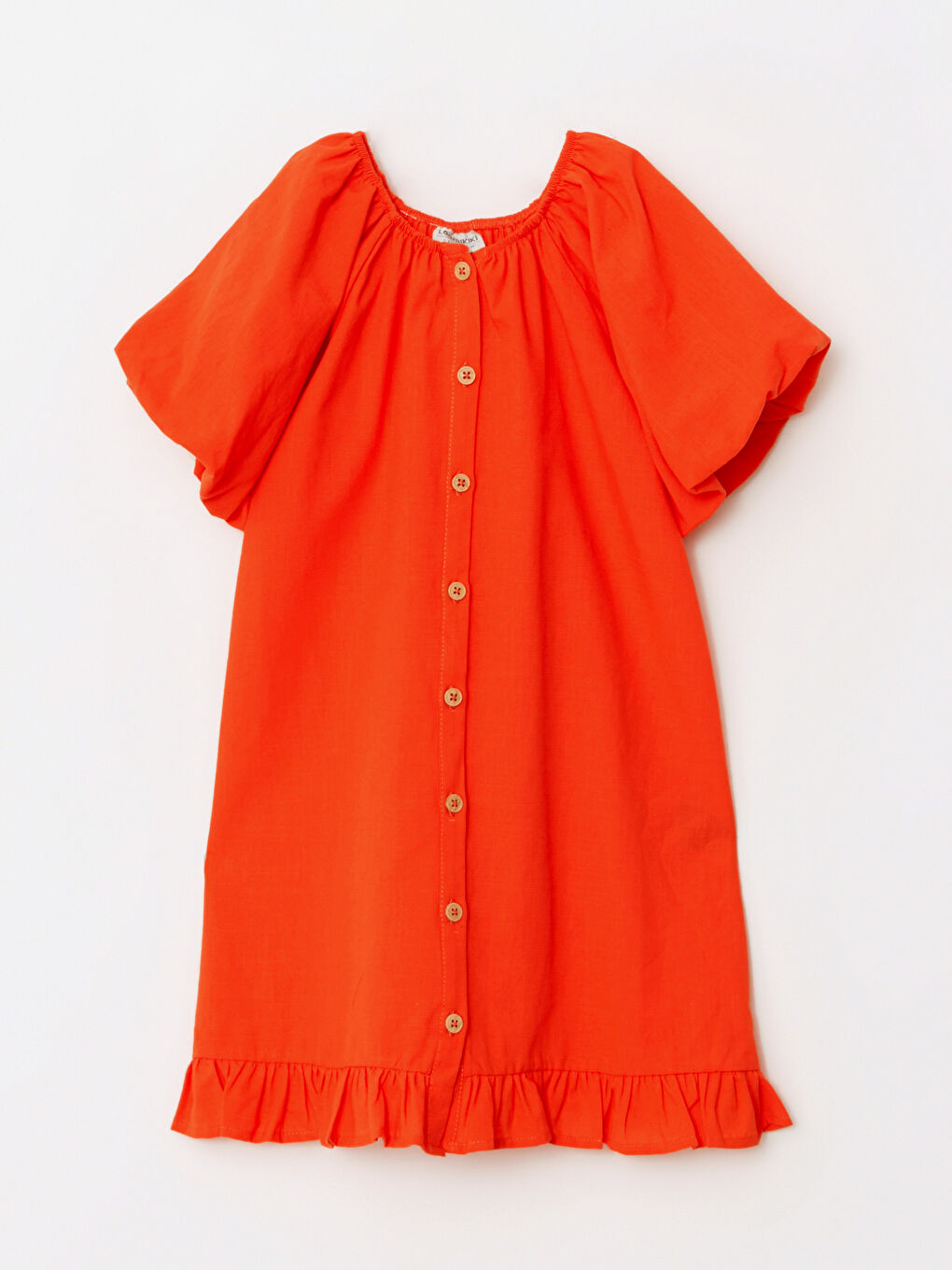 Rochie Simplă cu Guler Tip Slash și Mânecă Scurtă din Poplin pentru Fete