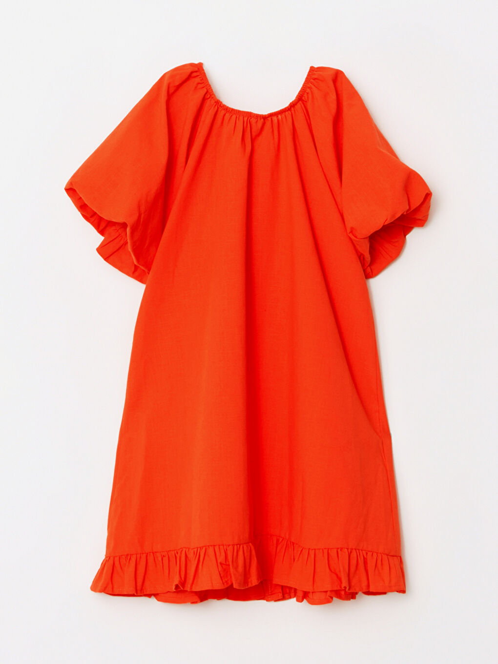 Rochie Simplă cu Guler Tip Slash și Mânecă Scurtă din Poplin pentru Fete-1