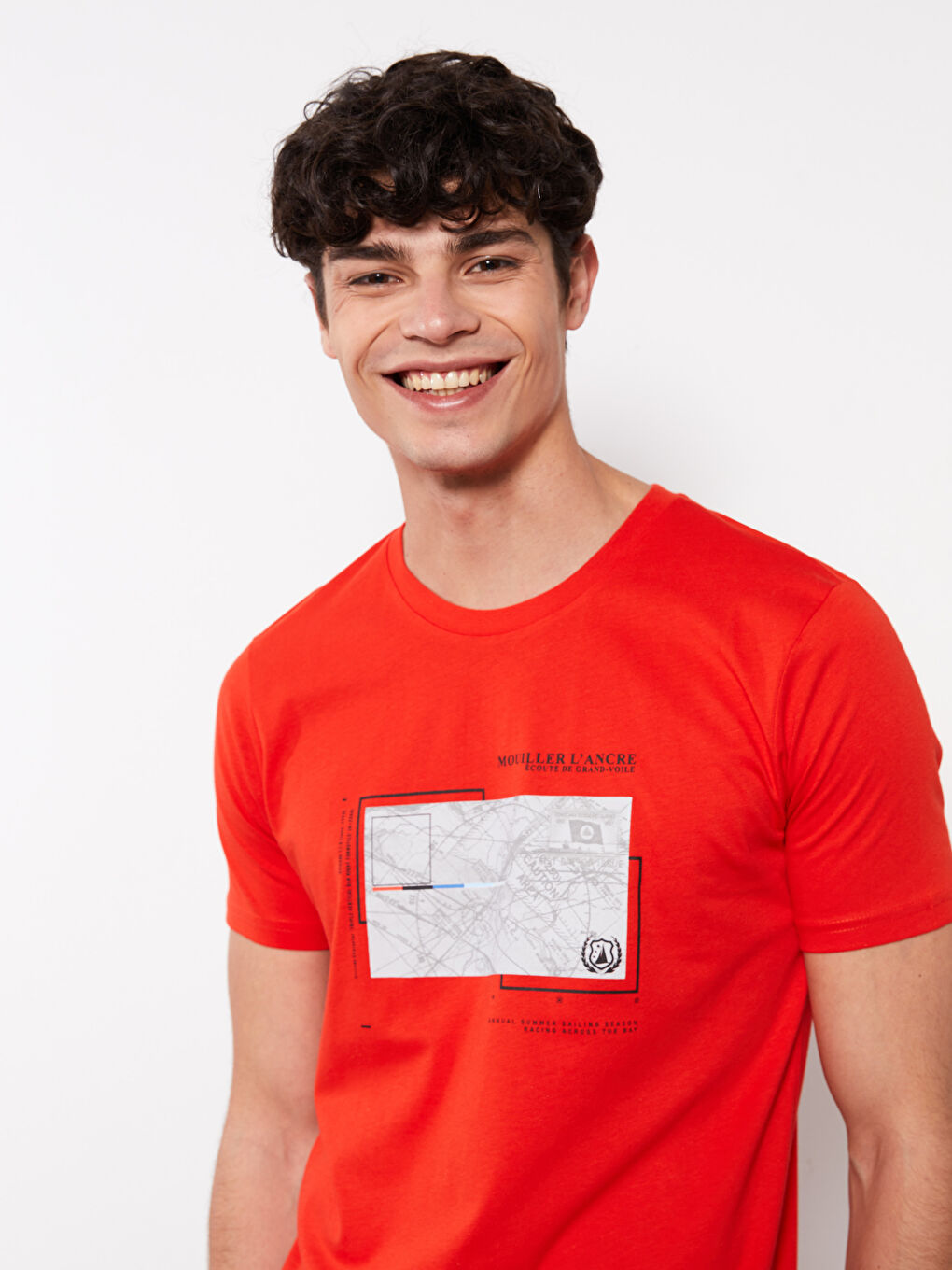 Kırmızı Bisiklet Yaka Kısa Kollu Baskılı Penye Erkek Tişört-2