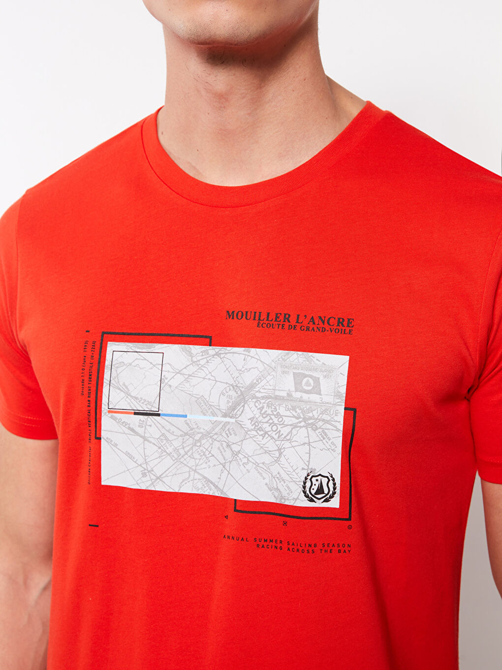 Kırmızı Bisiklet Yaka Kısa Kollu Baskılı Penye Erkek Tişört-3