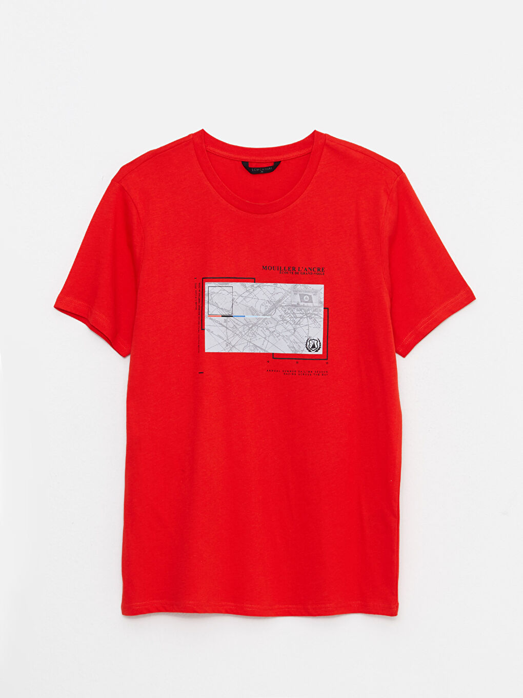 Kırmızı Bisiklet Yaka Kısa Kollu Baskılı Penye Erkek Tişört-5