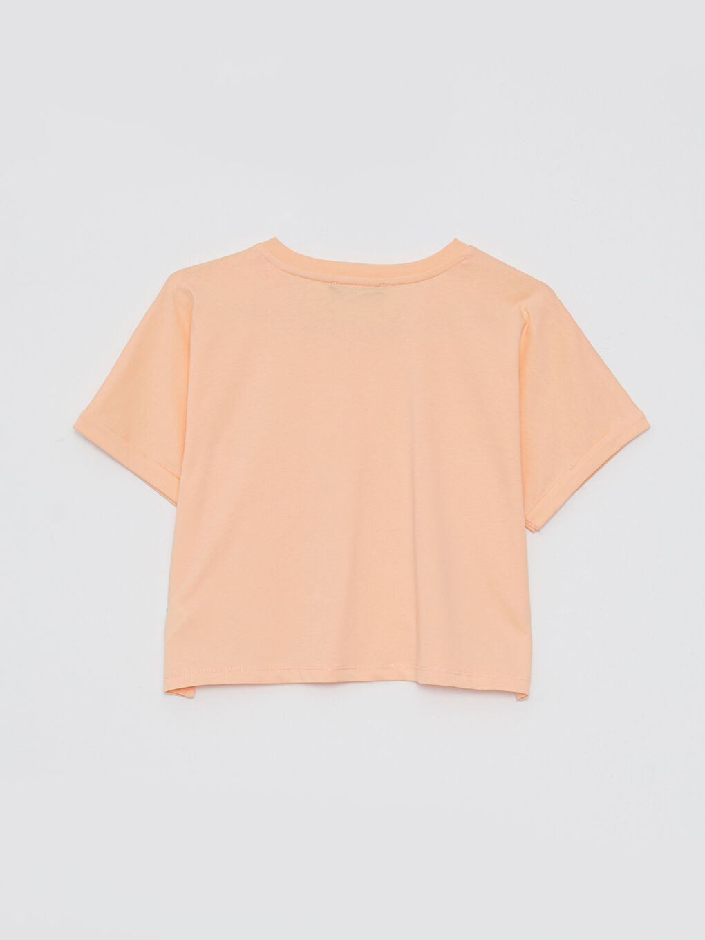 Mercan Bisiklet Yaka Düz Kısa Kollu Pamuklu Kadın Crop Tişört-5