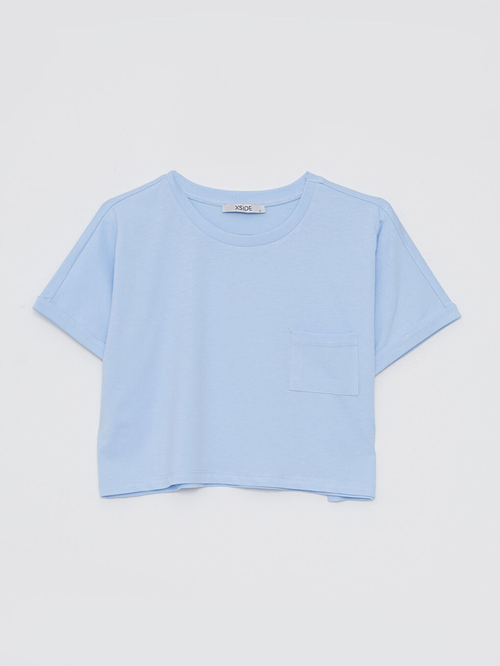 Футболка Женская Короткая Хлопковая С Круглым Вырезом Однотонная С Коротким Рукавом-6