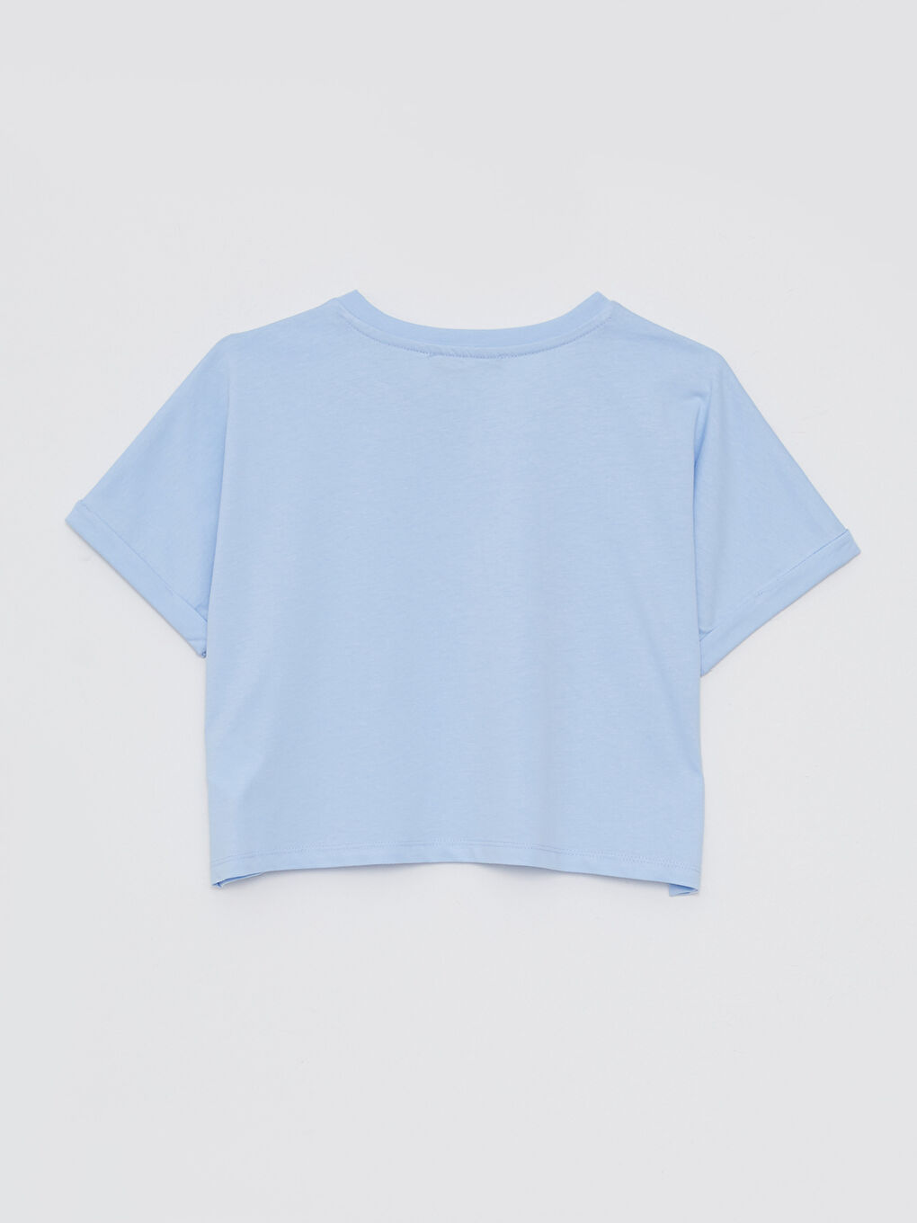 Футболка Женская Короткая Хлопковая С Круглым Вырезом Однотонная С Коротким Рукавом-7