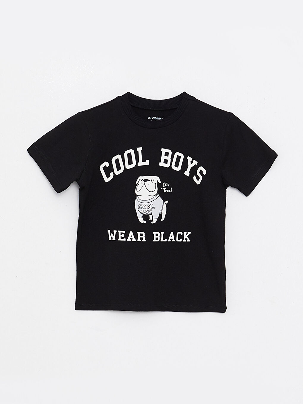 Siyah Bisiklet Yaka Kısa Kol Baskılı Pamuklu Erkek Bebek Tişört
