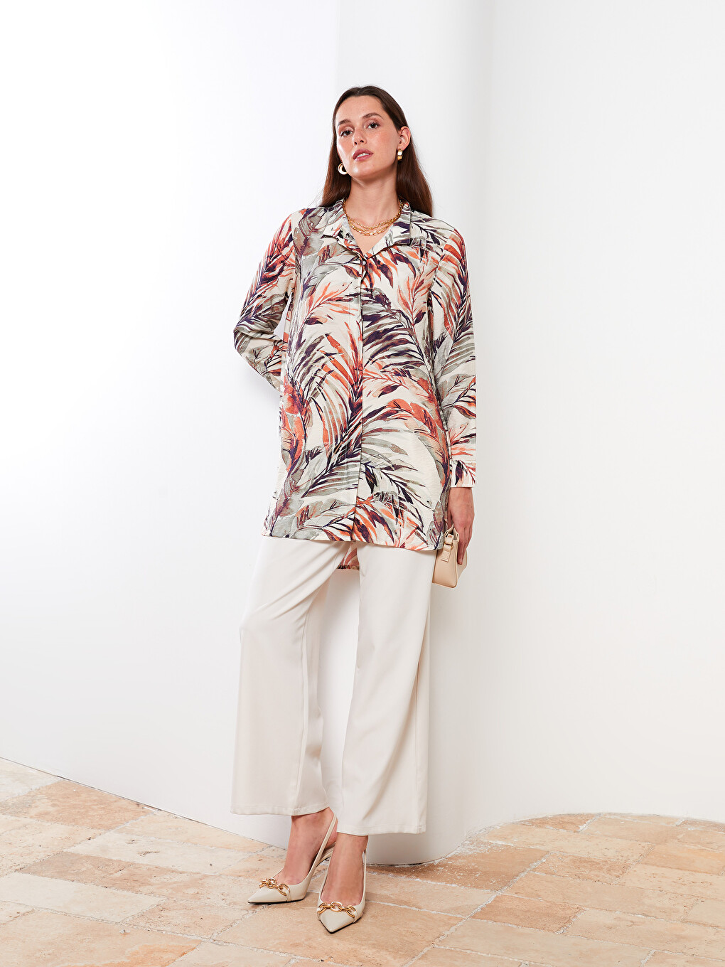 Funnel Neck Patterned Women's Tunic