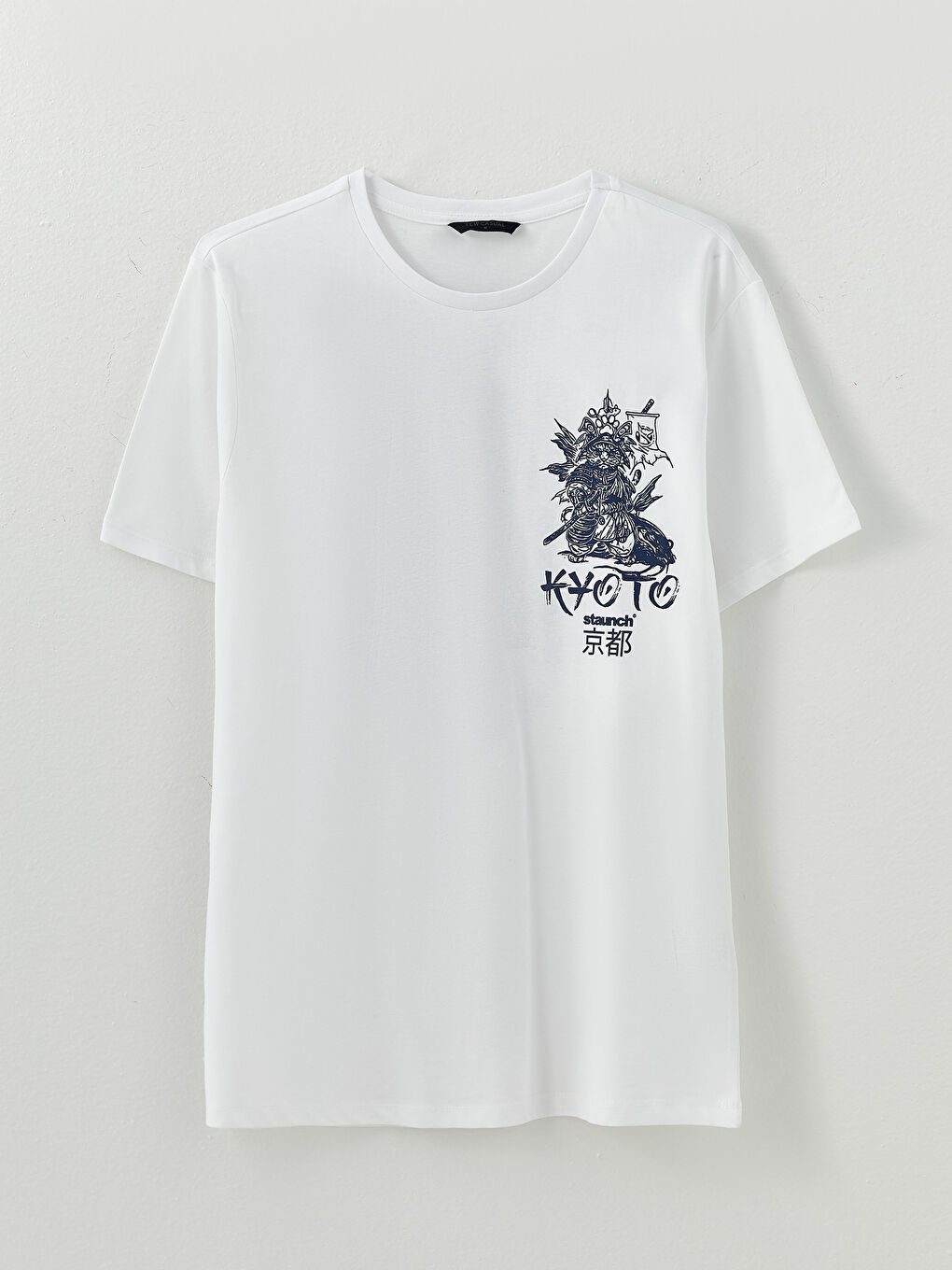 Beyaz Bisiklet Yaka Kısa Kollu Baskılı Penye Erkek Tişört