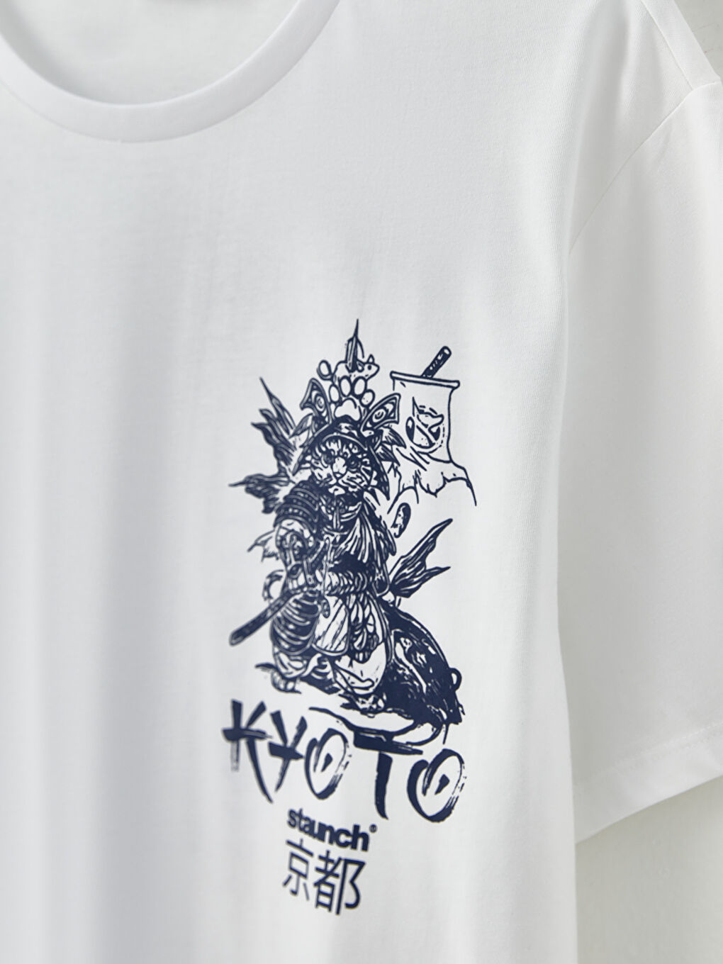 Beyaz Bisiklet Yaka Kısa Kollu Baskılı Penye Erkek Tişört-2