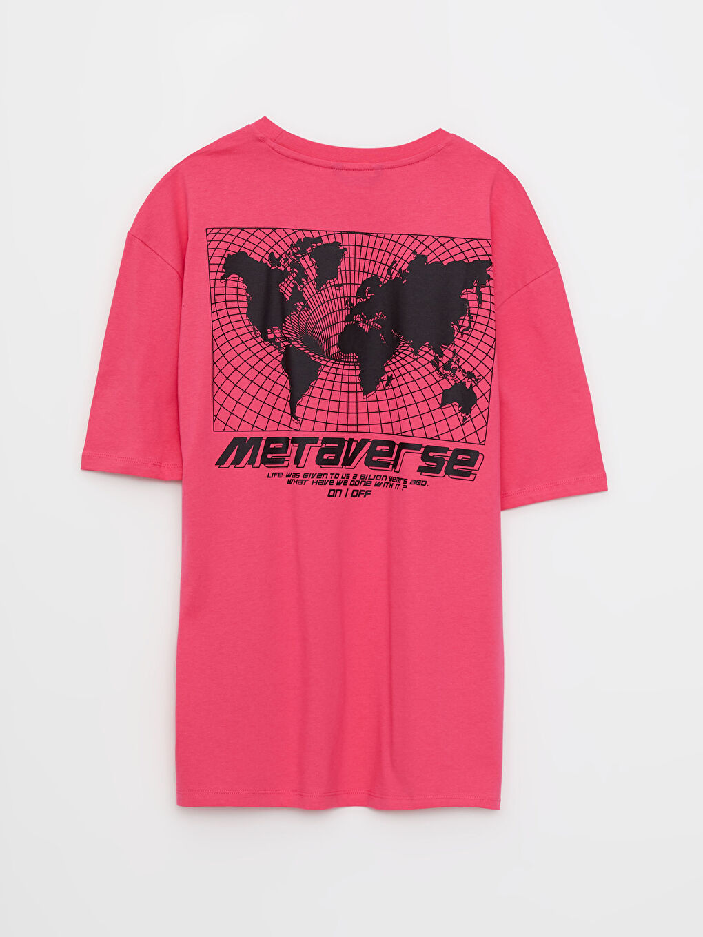 Fuşya Bisiklet Yaka Kısa Kollu Baskılı Penye Erkek Tişört-6