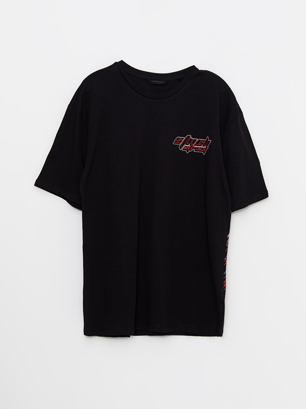 Siyah Bisiklet Yaka Kısa Kollu Baskılı Penye Erkek Tişört-5