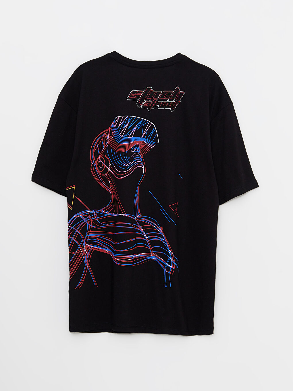 Siyah Bisiklet Yaka Kısa Kollu Baskılı Penye Erkek Tişört-6