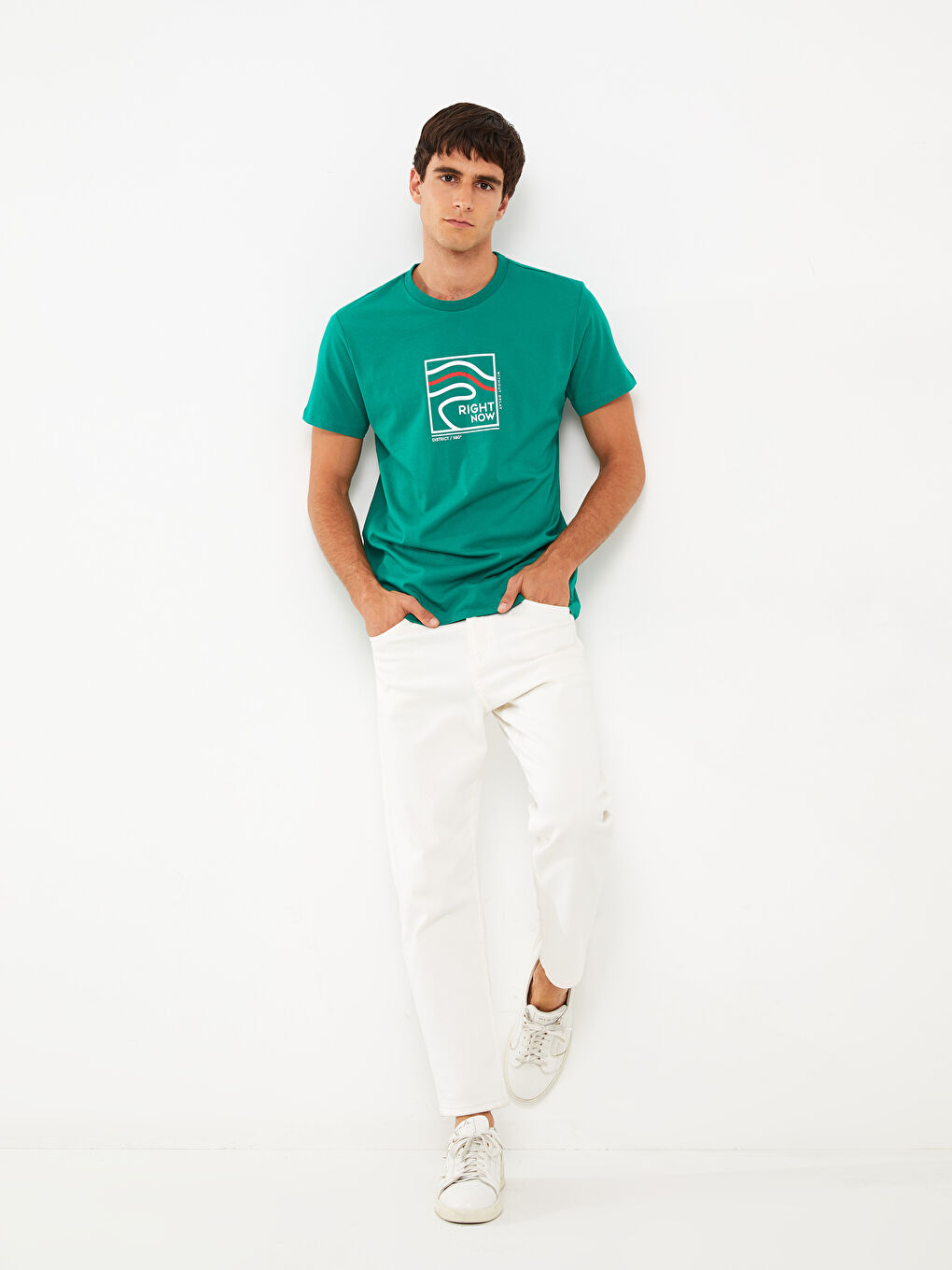 Yeşil Bisiklet Yaka Kısa Kollu Baskılı Penye Erkek Tişört